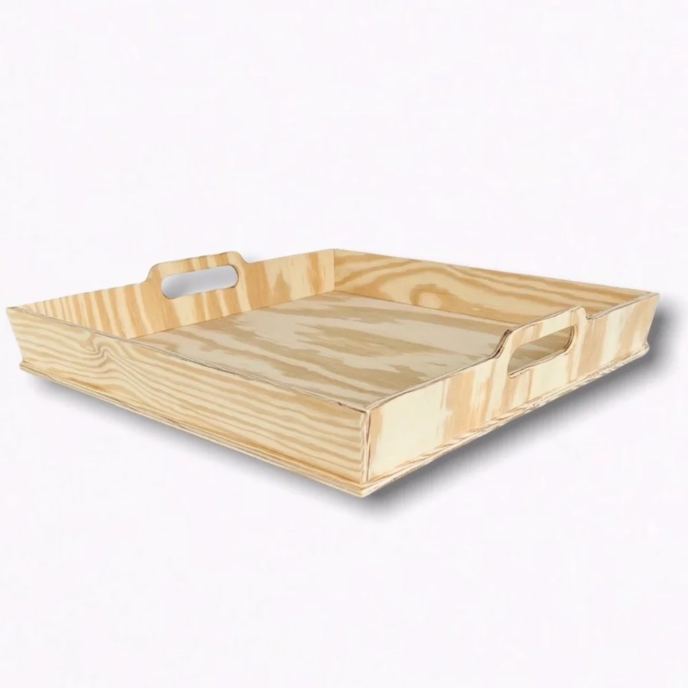 DIY Handmade Tray Pinewood Unfinished Handles Rectangular Rustic - Picture 10 of 14